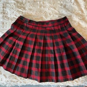 Pleated Red Skirt with Plaid Pattern